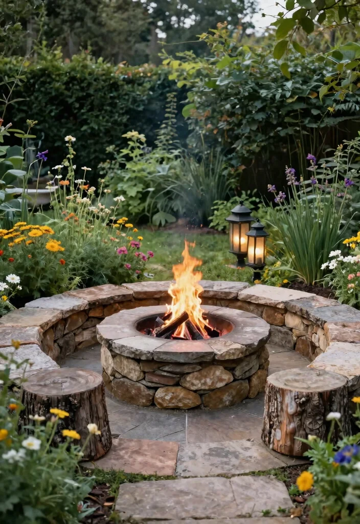 6 Space Saving Corner Fire Pit Ideas for Small Yards 3. Rustic Stone Fire Pit Surrounded by Natural Elements 0
