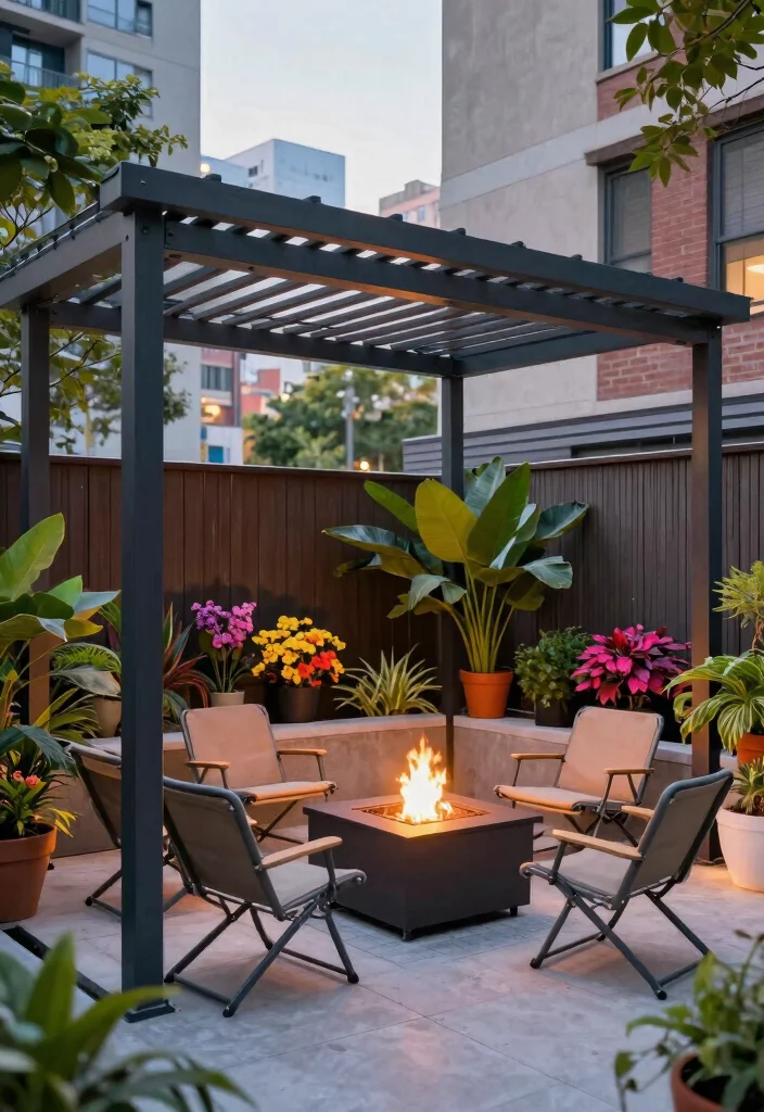 6 Stunning Pergola Fire Pit Ideas for All Weather Comfort 5. Urban Escape 0