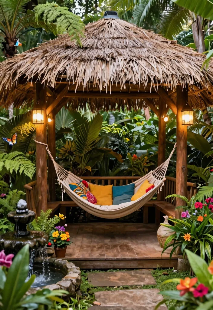 6 Tropical Thatched Gazebo Ideas for Resort Vibes 1. Cozy Corner Retreat 0