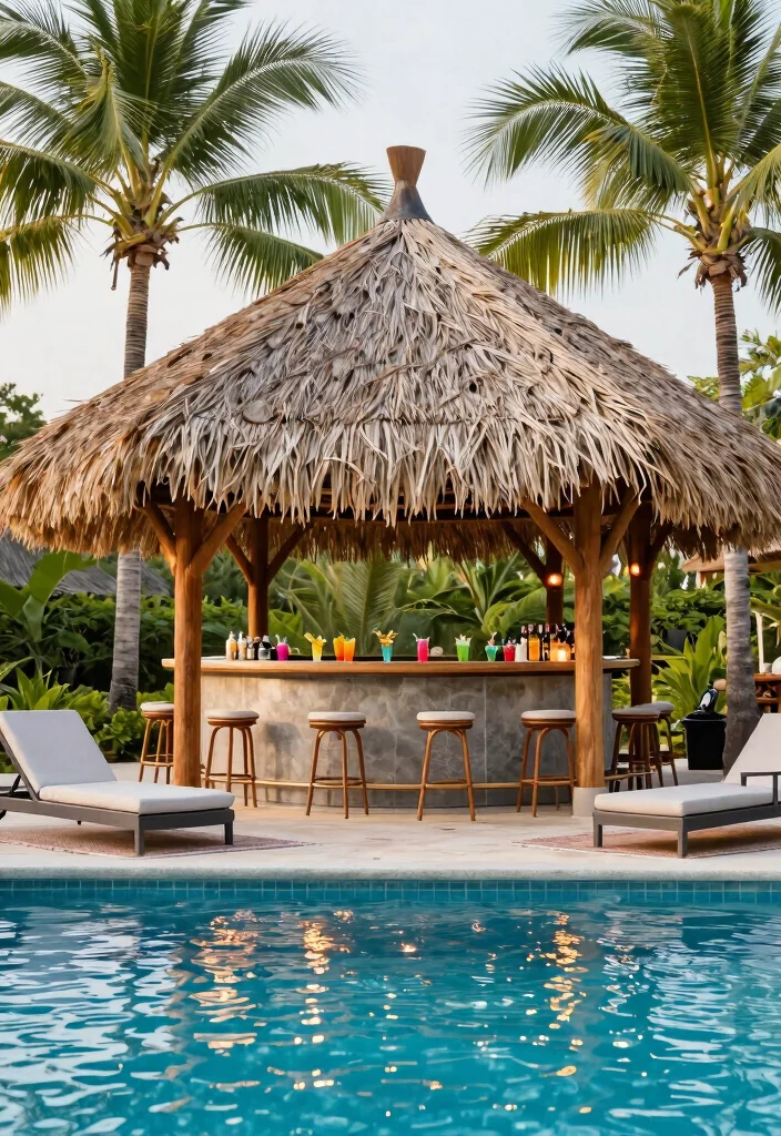 6 Tropical Thatched Gazebo Ideas for Resort Vibes 2. Poolside Oasis 0