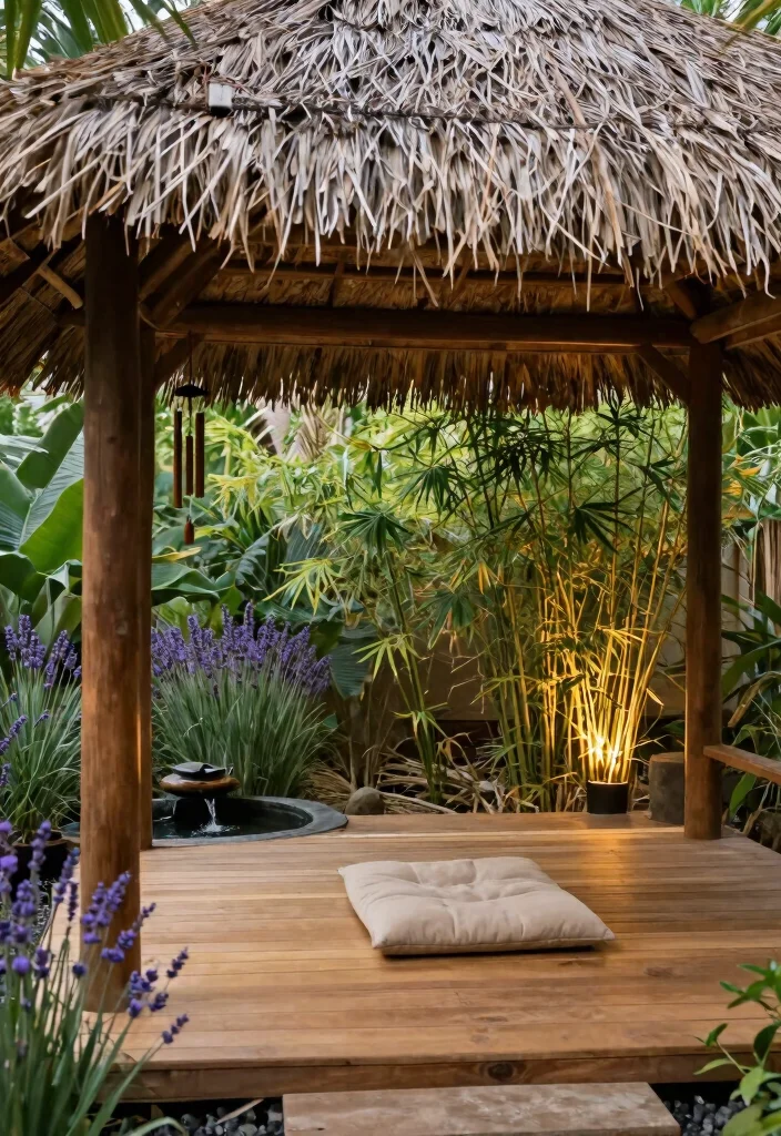 6 Tropical Thatched Gazebo Ideas for Resort Vibes 4. Zen Meditation Space 0
