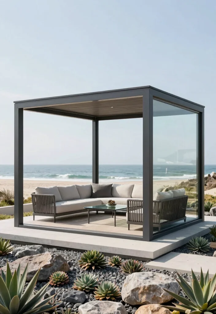 7 Beautiful Beach Gazebo Ideas for Coastal Homes 4. Modern Minimalist 0