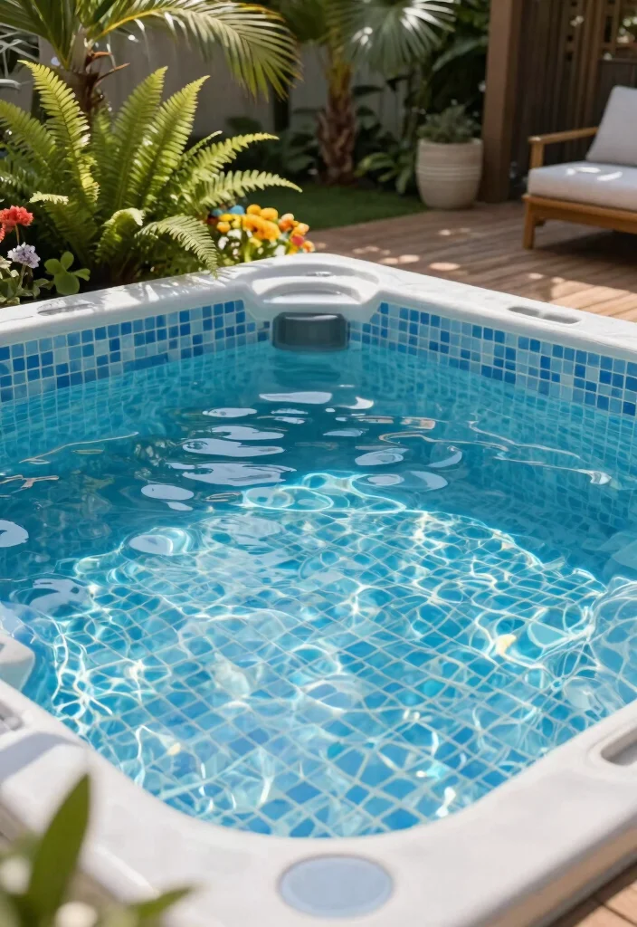 7 Beautiful Hot Tub Tile Ideas for a Custom Look 1. Ocean Blue Mosaic Tiles 0