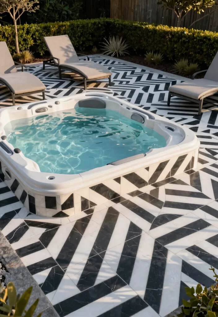 7 Beautiful Hot Tub Tile Ideas for a Custom Look 3. Modern Geometric Tiles 0