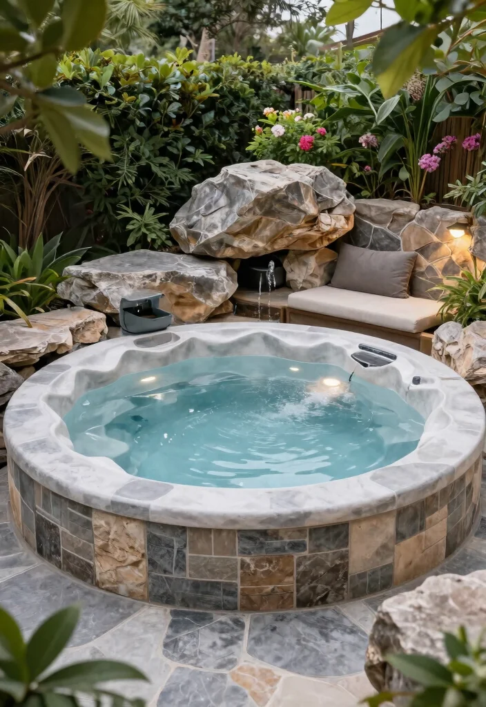 7 Beautiful Hot Tub Tile Ideas for a Custom Look 4. Natural Stone Tiles 0
