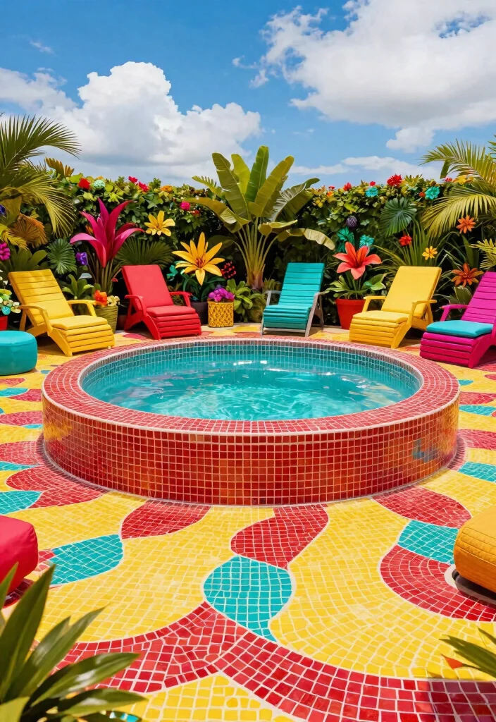 7 Beautiful Hot Tub Tile Ideas for a Custom Look 5. Bright Mosaic Patterns 0