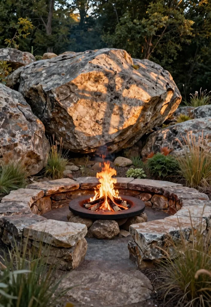 7 Beautiful Stone Fire Pit Ideas for a Natural Aesthetic 44 7 Beautiful Stone Fire Pit Ideas for a Natural Aesthetic 6. Boulder Fire Pit with Natural Surroundings 0