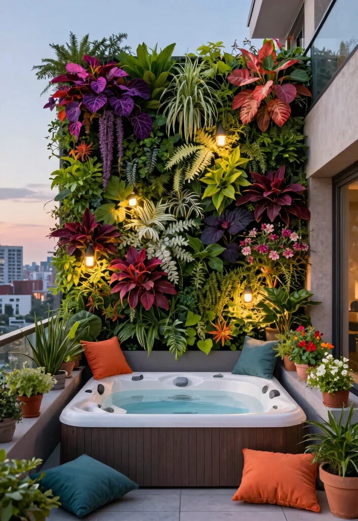 7 Compact Hot Tub Terrace Ideas for High Rise Homes 1. Vertical Garden Hot Tub Paradise 0