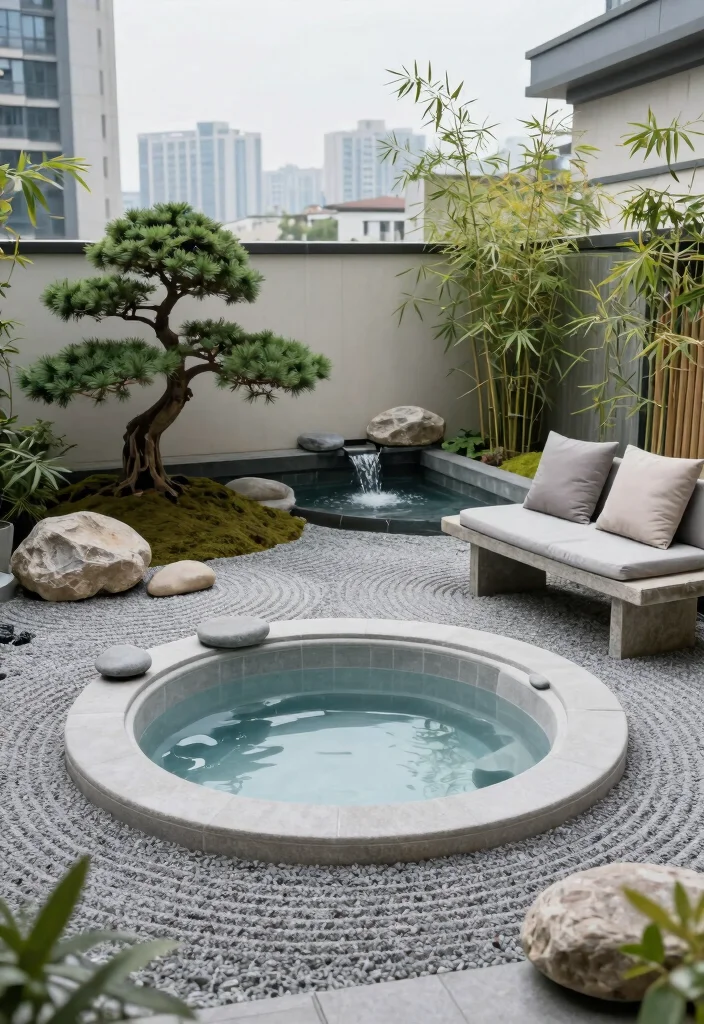 7 Compact Hot Tub Terrace Ideas for High Rise Homes 3. Zen Garden with Hot Tub Escape 0
