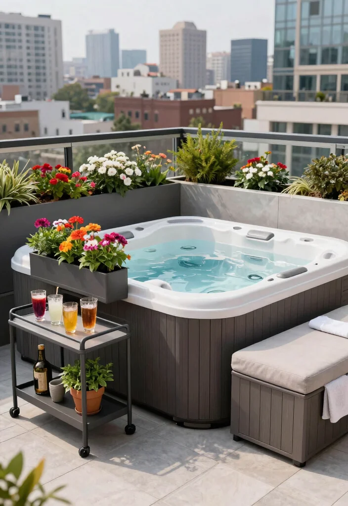 7 Compact Hot Tub Terrace Ideas for High Rise Homes 4. Multifunctional Furniture Integration 0
