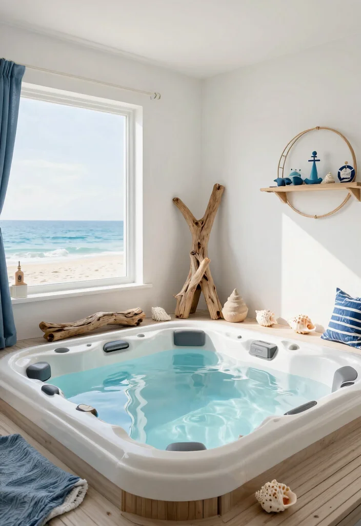 7 Cozy Indoor Hot Tub Room Ideas for Your Basement 35 7 Cozy Indoor Hot Tub Room Ideas for Your Basement 5. Beachy Vibes 0