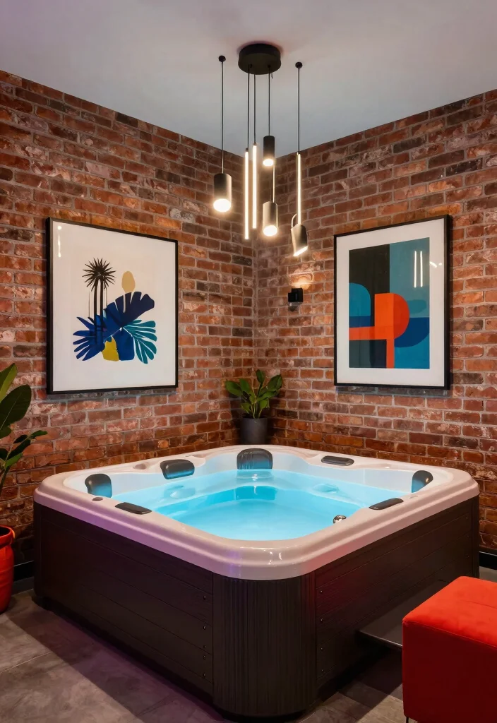 7 Cozy Indoor Hot Tub Room Ideas for Your Basement 46 7 Cozy Indoor Hot Tub Room Ideas for Your Basement 6. Urban Chic 0