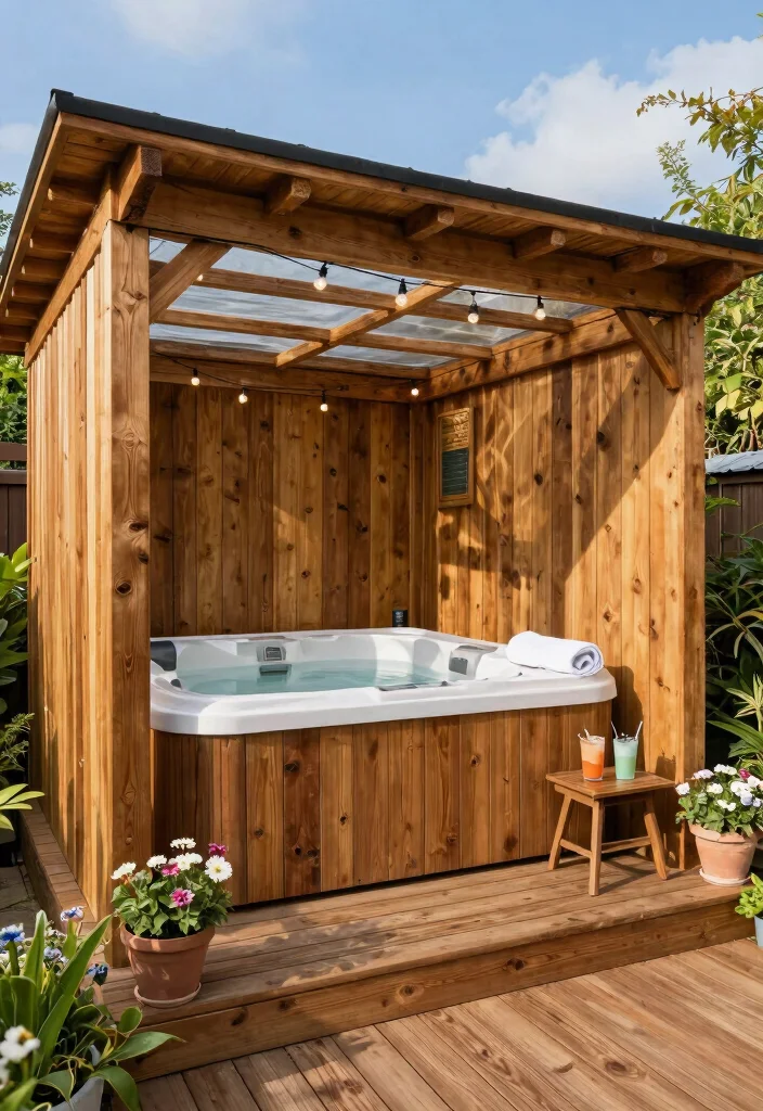 7 Easiest Plug and Play Hot Tub Ideas for Beginners 2. Rustic Wooden Surround 0