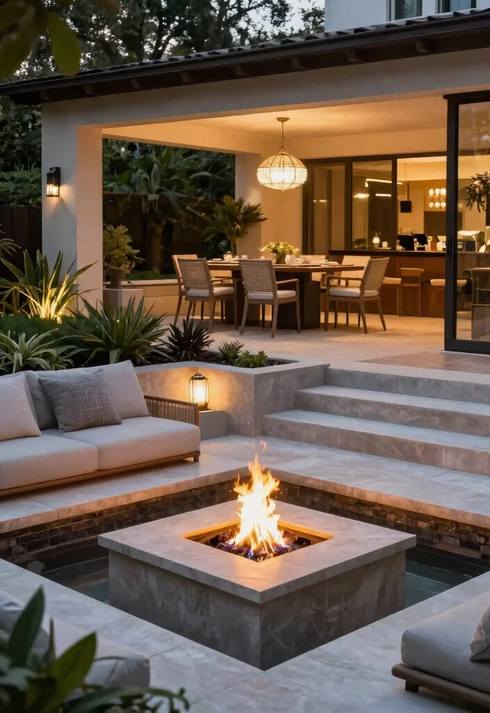 7 High End Sunken Fire Pit Ideas for a Resort Style Feel 5. Multi Level Fire Pit Setup 0