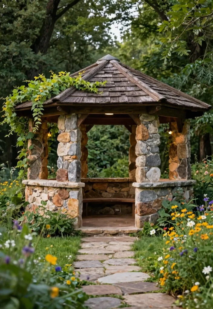 7 Luxurious Stone Gazebo Ideas for a Permanent Look 1. Rustic Charm with Fieldstone 0