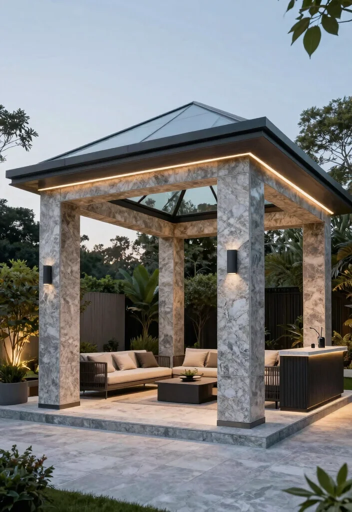 7 Luxurious Stone Gazebo Ideas for a Permanent Look 2. Modern Elegance with Smooth Granite 0