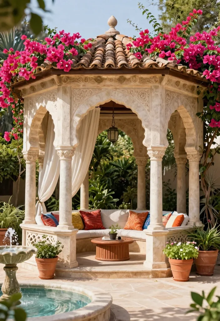 7 Luxurious Stone Gazebo Ideas for a Permanent Look 3. Mediterranean Oasis with Stone Arches 0