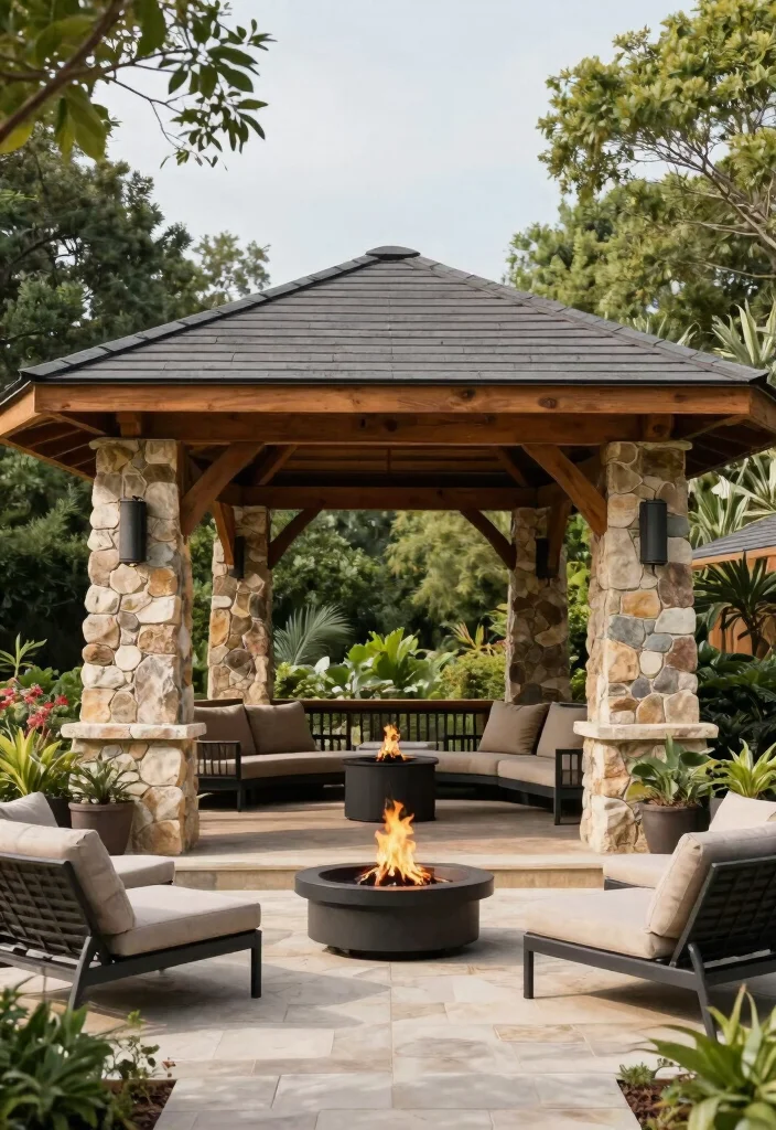 7 Luxurious Stone Gazebo Ideas for a Permanent Look 6. Contemporary Mix with Stone and Wood 0