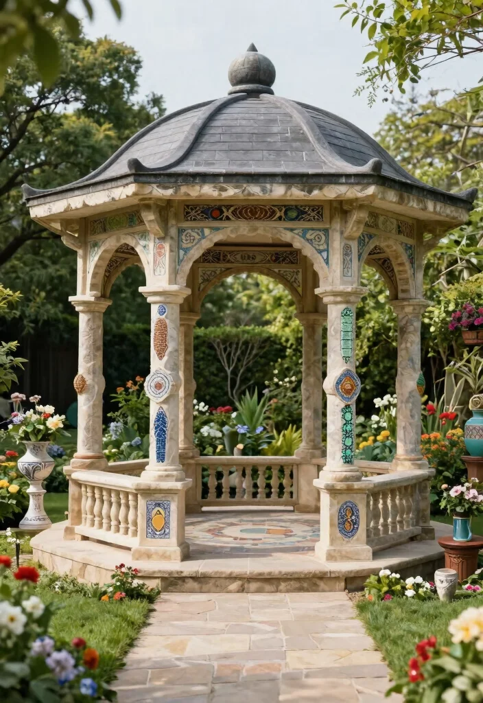 7 Luxurious Stone Gazebo Ideas for a Permanent Look 7. Artful Expression with Custom Stone Designs 0