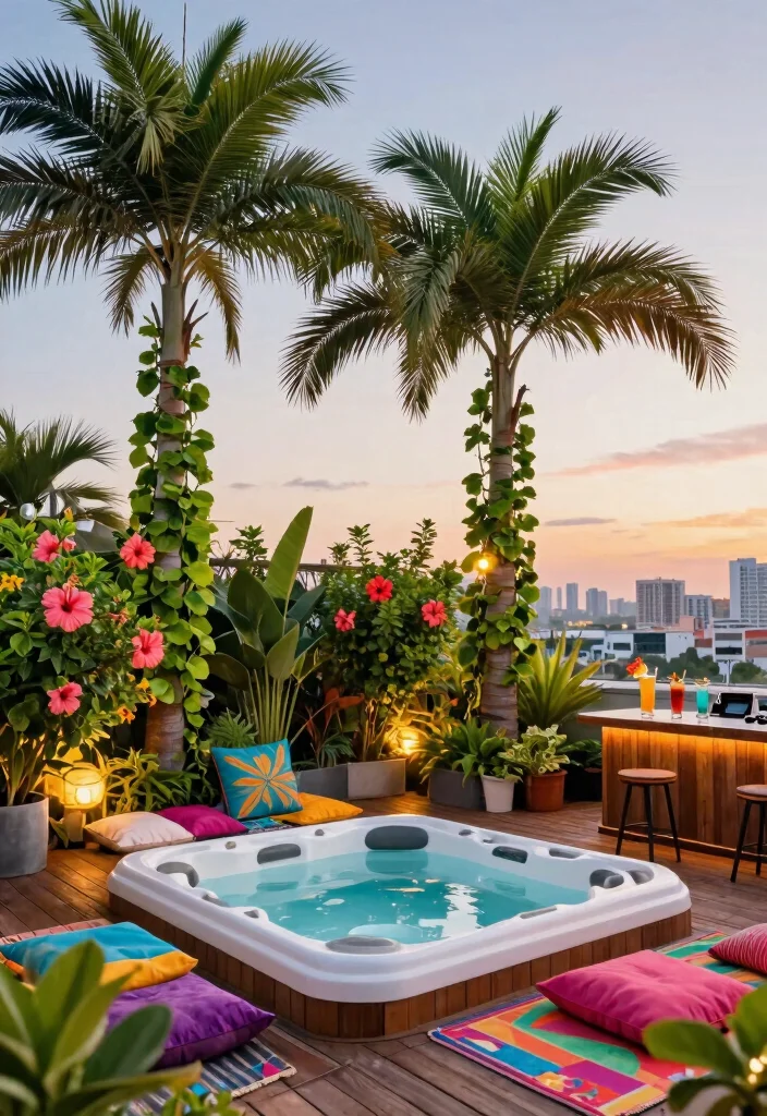 7 Luxury Hot Tub Rooftop Ideas for Urban Living 1 7 Luxury Hot Tub Rooftop Ideas for Urban Living 1. Tropical Paradise Rooftop Retreat 0