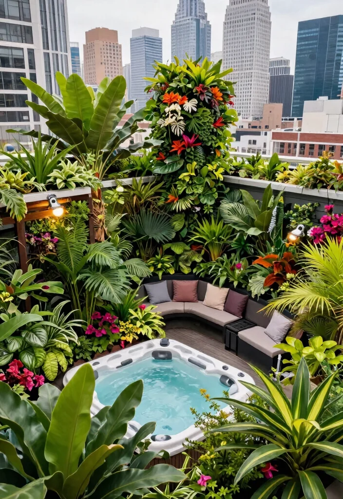 7 Luxury Hot Tub Rooftop Ideas for Urban Living 25 7 Luxury Hot Tub Rooftop Ideas for Urban Living 5. Urban Jungle Rooftop Retreat 0