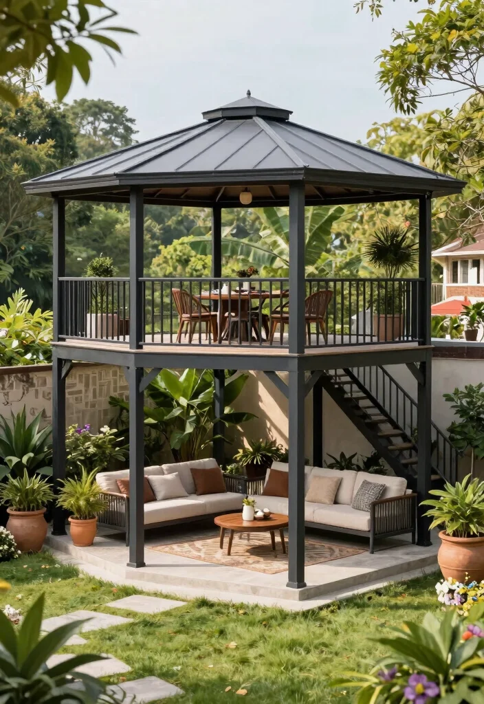 7 Modern Steel Gazebo Ideas for All Season Protection 3. Multi Level Steel Gazebo 0