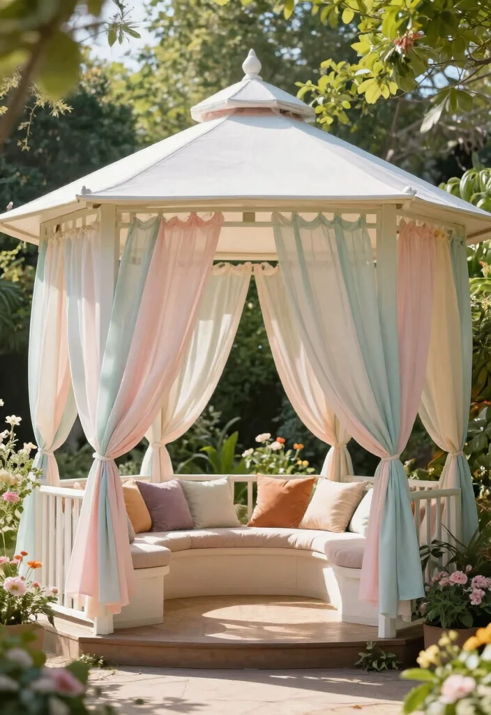 7 Practical Gazebo Shade Ideas to Beat the Sun 1. Elegant Canopy Drapes 0