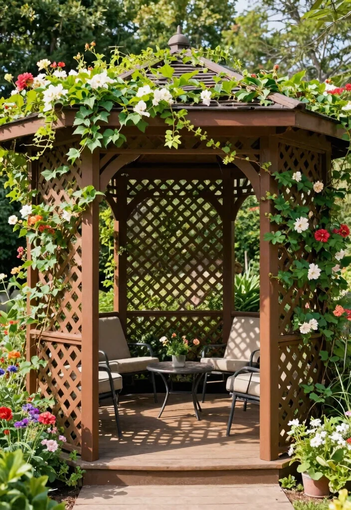 7 Practical Gazebo Shade Ideas to Beat the Sun 2. Lattice Shade Panels 0