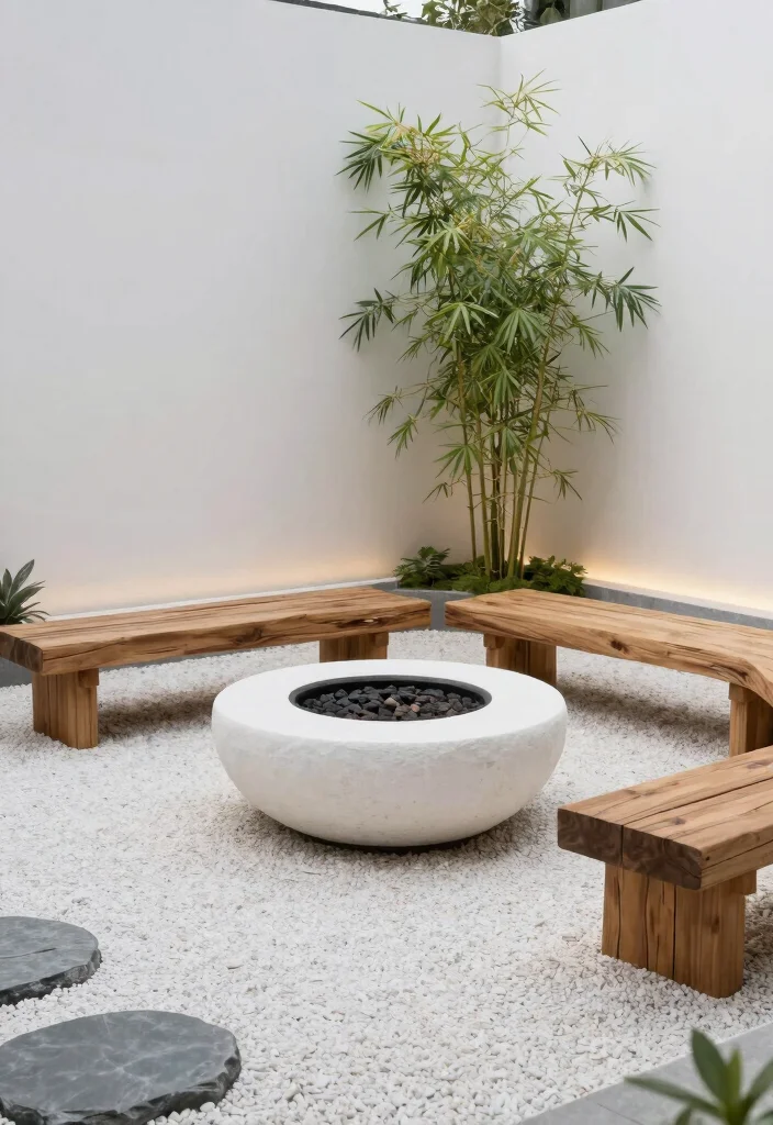 7 Relaxing Backyard Fire Pit Ideas with Cozy Lounge Areas 4. Minimalist Zen Zone 0