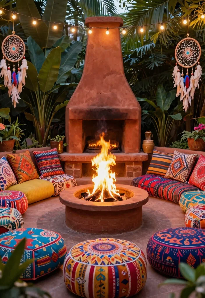 7 Relaxing Backyard Fire Pit Ideas with Cozy Lounge Areas 5. Colorful Bohemian Hangout 0