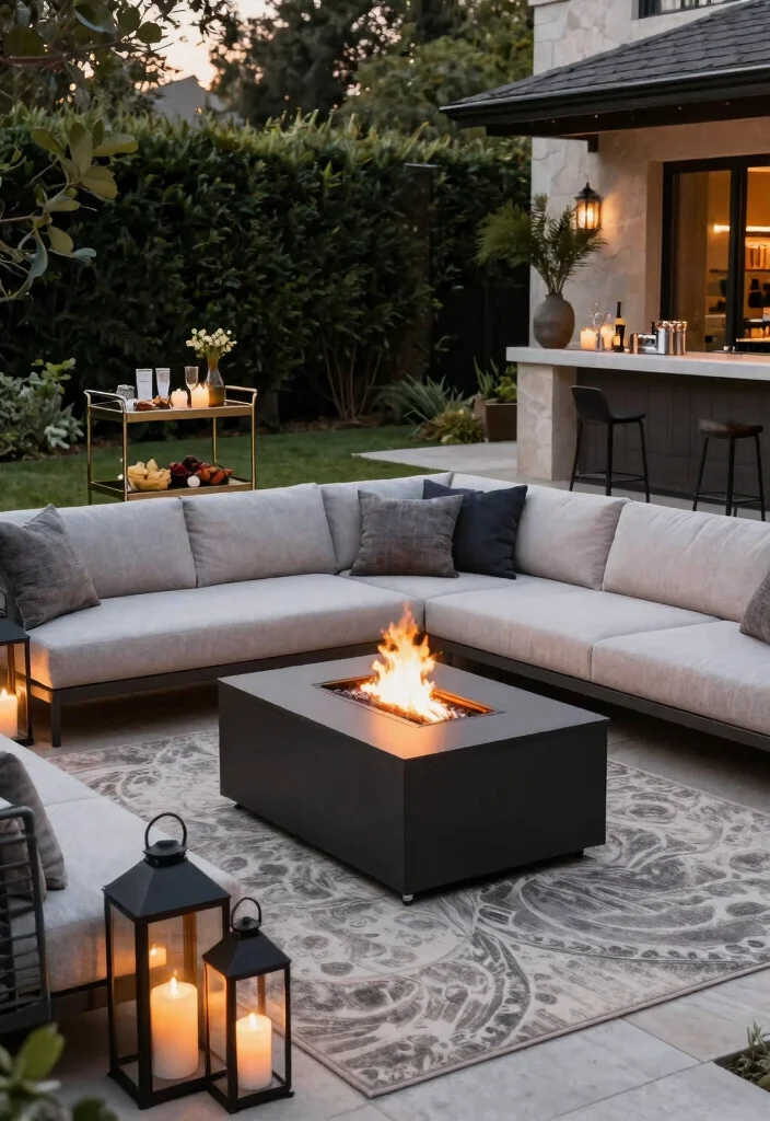 7 Relaxing Backyard Fire Pit Ideas with Cozy Lounge Areas 7. Elegant Evening Escape 0
