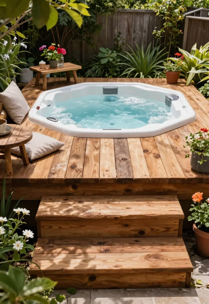 7 Safe Inflatable Hot Tub Deck Ideas for Stability 1 7 Safe Inflatable Hot Tub Deck Ideas for Stability 1. Reclaimed Wood Decks for Eco Chic Vibes 0