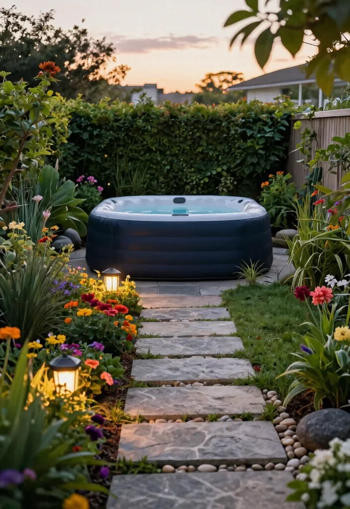 7 Safe Inflatable Hot Tub Deck Ideas for Stability 13 7 Safe Inflatable Hot Tub Deck Ideas for Stability 3. Stone Pathways Leading to Your Spa 0