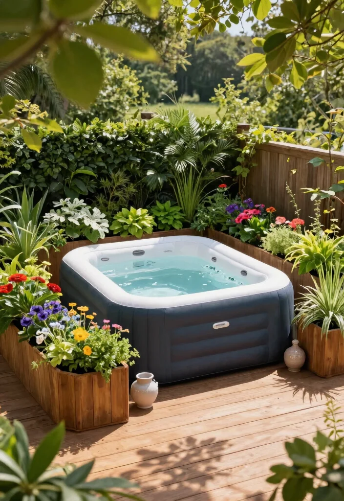 7 Safe Inflatable Hot Tub Deck Ideas for Stability 24 7 Safe Inflatable Hot Tub Deck Ideas for Stability 4. Decking with Greenery Living Decks 0