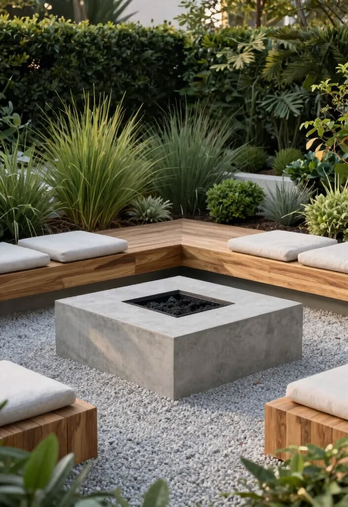 7 Sleek Square Fire Pit Ideas for a Modern Backyard 1. Minimalist Concrete Fire Pit 0