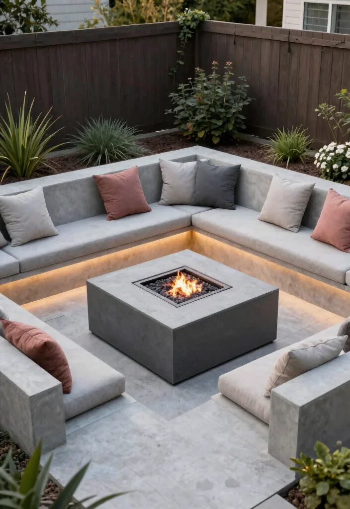 7 Sleek Square Fire Pit Ideas for a Modern Backyard 4. Integrated Fire Pit and Seating Design 0