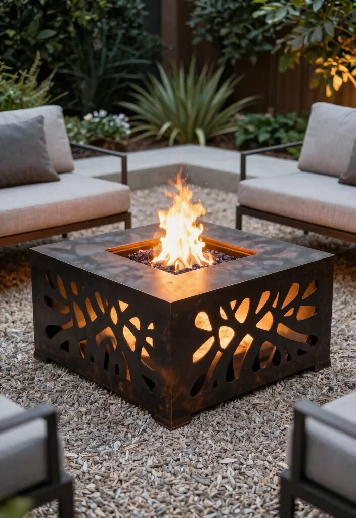 7 Sleek Square Fire Pit Ideas for a Modern Backyard 6. Artistic Sculptural Fire Pit 0