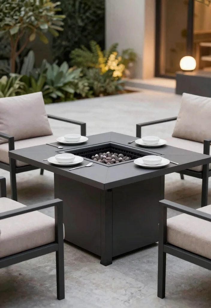 7 Sleek Square Fire Pit Ideas for a Modern Backyard 7. Multi functional Fire Pit Table 0
