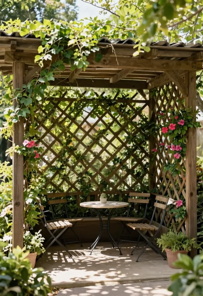 7 Space Saving Lean To Pavilion Ideas for Small Patios 5. Trellises Natural Dividers with Style 0