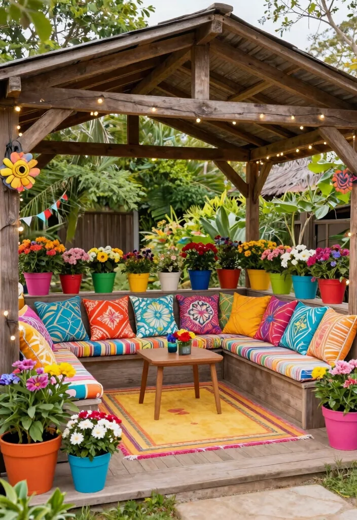 7 Space Saving Lean To Pavilion Ideas for Small Patios 7. Colorful Accents Brighten Up Your Space 0