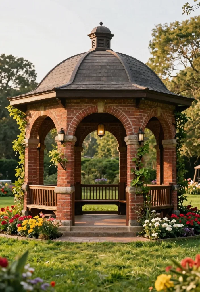 7 Sturdy Brick Gazebo Ideas That Last a Lifetime 1. Classic Round Brick Gazebo 0