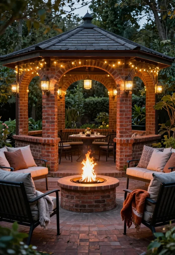 7 Sturdy Brick Gazebo Ideas That Last a Lifetime 5. Brick Gazebo with Fire Pit 0