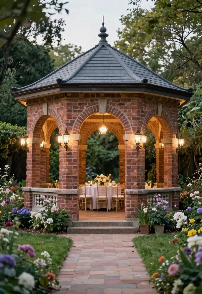 7 Sturdy Brick Gazebo Ideas That Last a Lifetime 7. Elegant Brick Gazebo with Arched Entryways 0