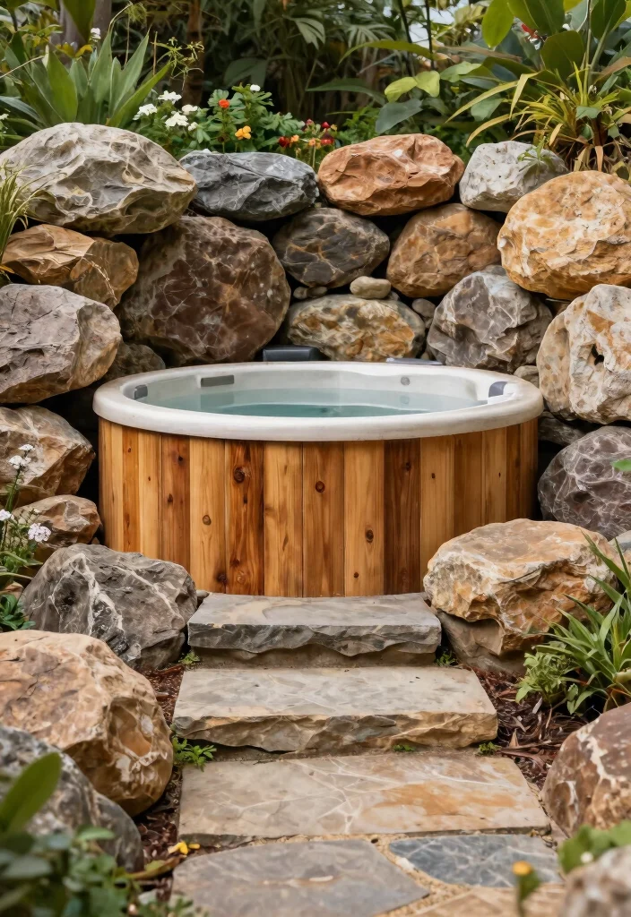 7 Timeless Cedar Hot Tub Ideas for a Natural Look 12 7 Timeless Cedar Hot Tub Ideas for a Natural Look 2. Natural Rock and Cedar Blend 0