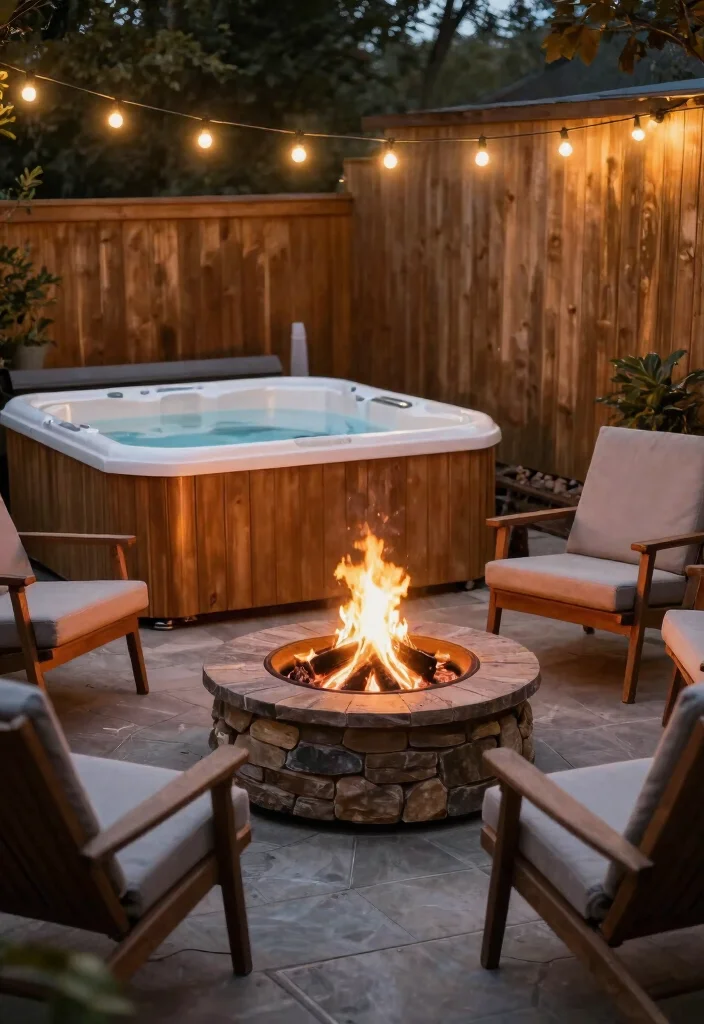 7 Timeless Cedar Hot Tub Ideas for a Natural Look 45 7 Timeless Cedar Hot Tub Ideas for a Natural Look 5. Fire Pit Complements 0