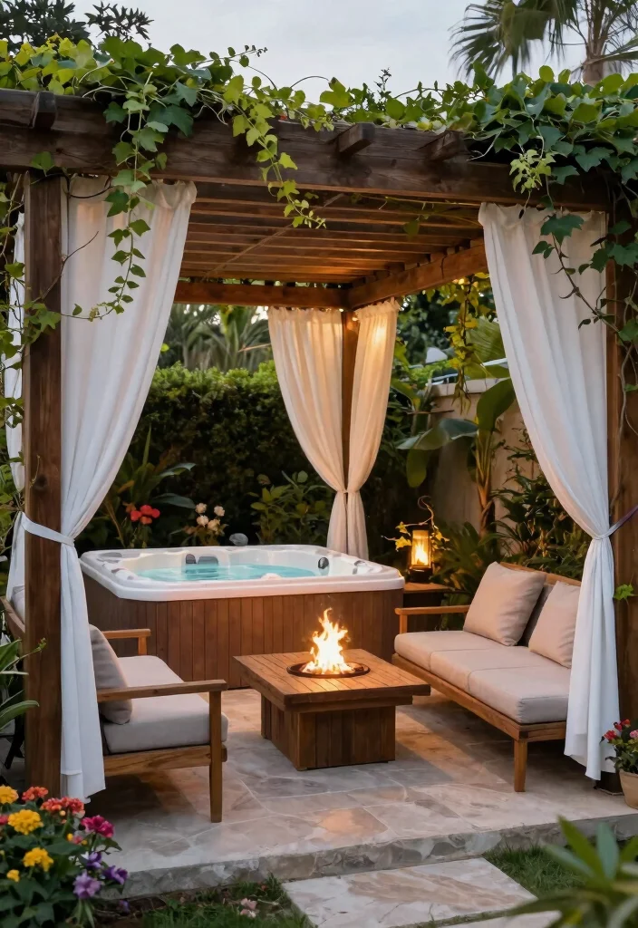 7 Ultimate Patio Ideas with Fire Pit and Hot Tub Duo 2. Elegant Patio Pergola 0