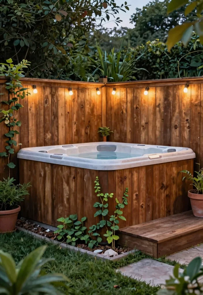 7 Unique Hot Tub Wall Ideas for Privacy & Wind Protection 1 7 Unique Hot Tub Wall Ideas for Privacy Wind Protection 1. Rustic Wooden Privacy Fence 0