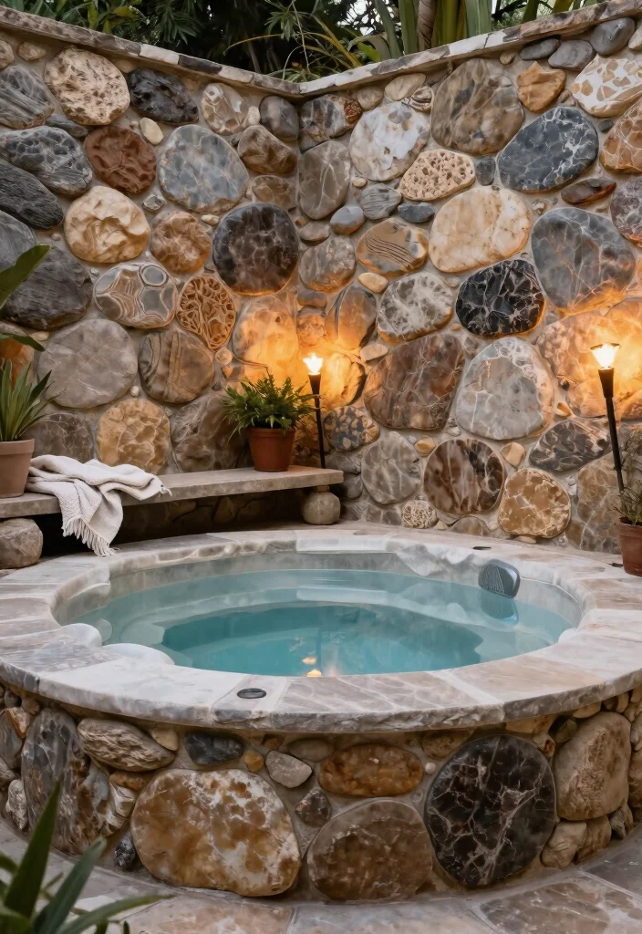 7 Unique Hot Tub Wall Ideas for Privacy & Wind Protection 24 7 Unique Hot Tub Wall Ideas for Privacy Wind Protection 4. Structured Stone Walls 0