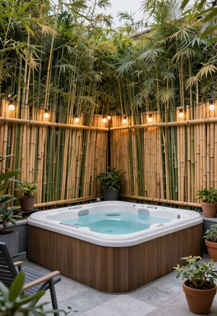7 Unique Hot Tub Wall Ideas for Privacy & Wind Protection 35 7 Unique Hot Tub Wall Ideas for Privacy Wind Protection 5. Charming Bamboo Fencing 0