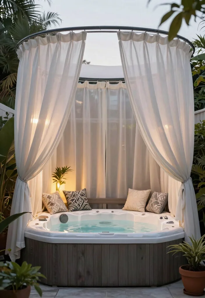 7 Unique Hot Tub Wall Ideas for Privacy & Wind Protection 36 7 Unique Hot Tub Wall Ideas for Privacy Wind Protection 6. Versatile Outdoor Curtains 0